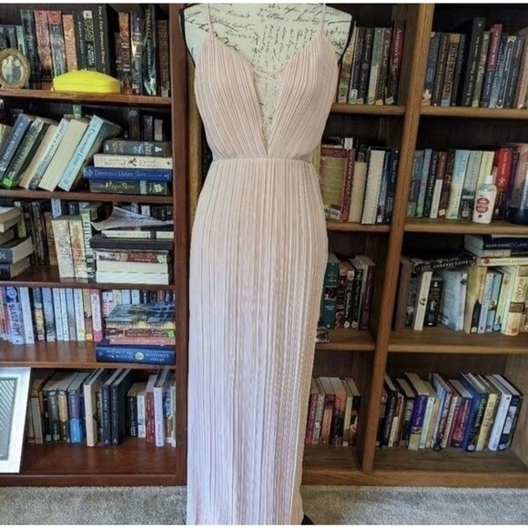 BCBGeneration Women's Pink Chiffon Lace Pleated Maxi Formal Gown Dress 8 NWT NEW - Picture 1 of 12